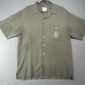 LU’AU Silk Hawaiian Shirt Large Palm Embroidered